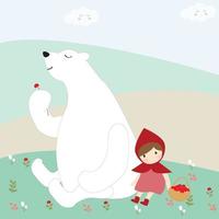 oso y niña capucha roja en el jardín de primavera vector