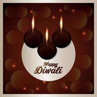 Diwali the festival of light, festival of india celebration greeting card with diwali diya vector