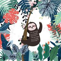 Cute sloth in spring forest pattern vector