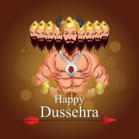 Happy dussehra indian festival greeting card with vector illustration of Ravan