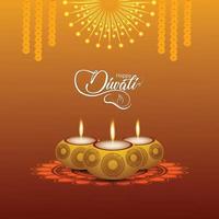 Happy diwali festival of lights with creative diya and golden ganesha vector