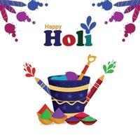 Happy holi realistic elements with color bowl vector