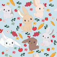 Cute cartoon rabbits seamless pattern vector