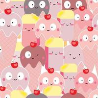 Cute pink ice creams cartoon seamless pattern vector