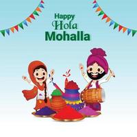 Happy holi greeting card with colorful mud pot and drum vector