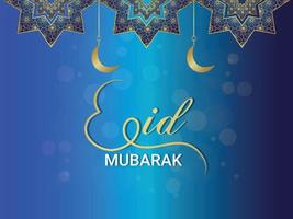 Eid mubarak islamic festival celebration with vector illustration on blue background