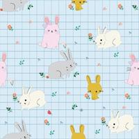 Cute rabbit in spring flower garden seamless pattern vector