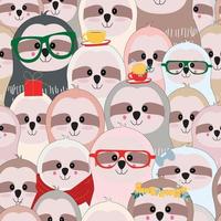 Cute sloths cartoon seamless pattern vector