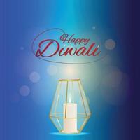 Diwali indian festival celebration greeting card with creative lamp vector