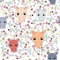 Cute rabbits in flower garden seamless pattern vector