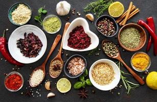 Top view of spices in bowls photo