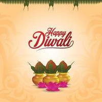 Happy diwali the festival of light celebration greeting card with creative kalash vector