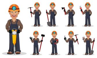 Miner man, mining worker. Cartoon character vector