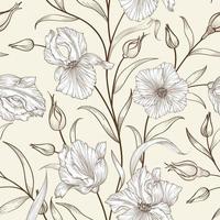 Floral seamless pattern. Flourish tiled background. Sketch drawing ornament with flowers iris vector