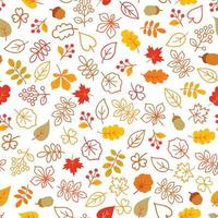 Autumn leaves seamless pattern. Leaf icon set in ornamental tile background. Fall nature backdrop in line art style. vector