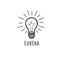 Lamp bulb isolated over white background with handwritten lettering. Great idea icon concept. Doodle line  sketch vector