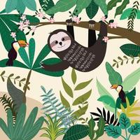 Cute sloth in spring summer forest vector