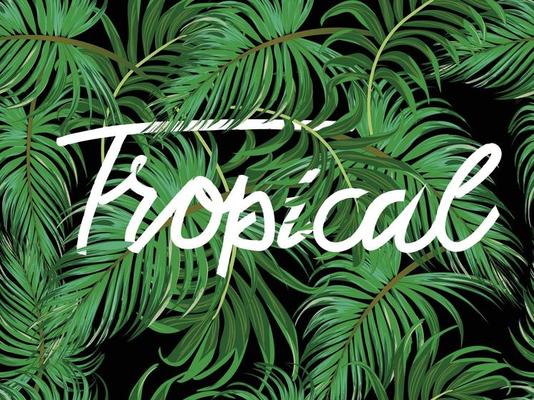 Green tropical leaves pattern banner