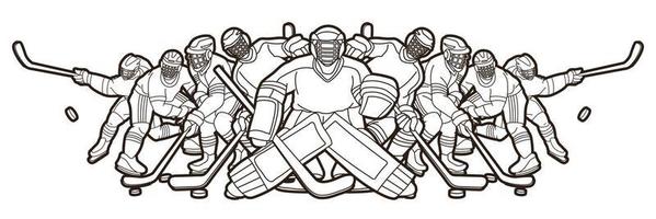 Ice Hockey Men Players Team Outline
