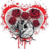 Signo gótico con calavera y corazón, camisetas de diseño vintage grunge vector