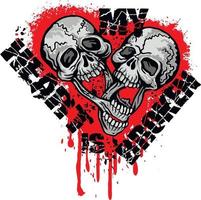 Gothic sign with skull and heart, grunge vintage design t shirts vector