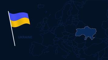 ukraine on europe map vector illustration. High quality map Europe with borders of the regions on dark background with national flag.