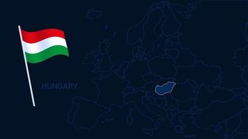 hungary on europe map vector illustration. High quality map Europe with borders of the regions on dark background with national flag.