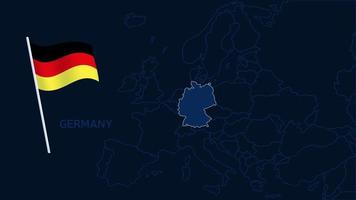 germany on europe map vector illustration. High quality map Europe with borders of the regions on dark background with national flag.