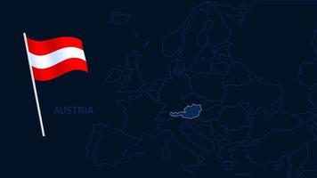 austria on europe map vector illustration. High quality map Europe with borders of the regions on dark background with national flag.