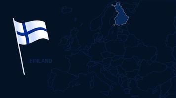 finland on europe map vector illustration. High quality map Europe with borders of the regions on dark background with national flag.