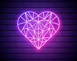 Hermoso icono con forma de corazón de poli baja rosa brillante sobre fondo de pared de ladrillo vector