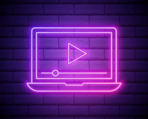 Glowing Neon Line Online Play Video Icon Isolated On Brick Wall Background Laptop And Film Strip With Play Sign Vector Art At Vecteezy Glowing Neon Line Online Play Video Icon Isolated On Brick Wall Background Laptop And Film Strip With Play Sign Vector Art At Vecteezy