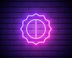 sol rosa brillante neón ui ux icono. vector de logotipo de signo brillante móvil de brillo aislado sobre fondo de pared de ladrillo