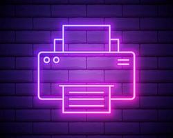 Printer neon icon. Elements of technology set. Simple icon for websites, web design, mobile app isolated on brick wall vector
