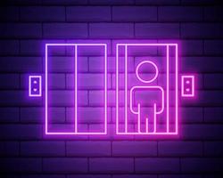 Elevator icon. Elements of hotel in neon style icons. Simple icon for websites, web design, mobile app, infographics isolated on brick wall vector