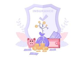 Investment Insurance Illustration for Business with Money Protection, Savings, Shield or Finance Safety Design vector