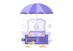 Investment Insurance Illustration for Business with Money Protection, Savings, Shield or Finance Safety Design vector