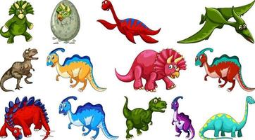 Different dinosaurs cartoon character and fantasy dragons isolated vector