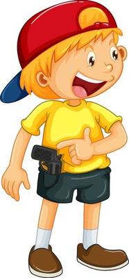 A boy wearing cap in standing pose cartoon character isolated