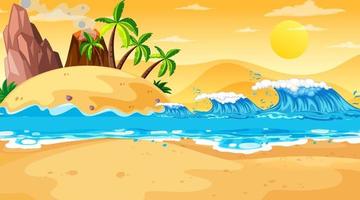Tropical beach landscape scene at sunset time vector