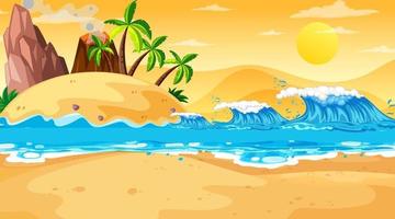 escena de paisaje de playa tropical al atardecer vector