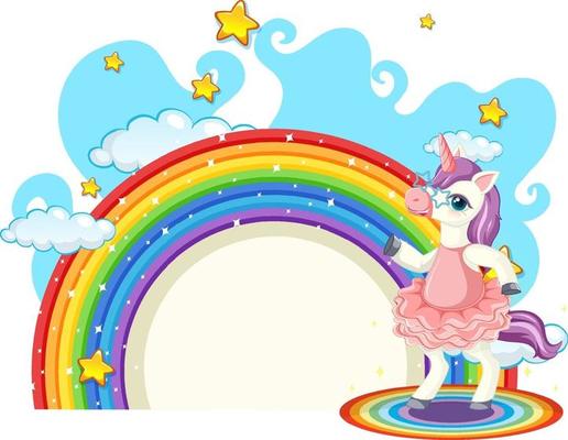 Unicorn cartoon character with rainbow isolated on white background