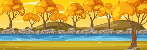 Park in autumn season horizontal scene at sunset time vector