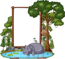 Banner vacío con animales salvajes y árboles de la selva sobre fondo blanco. vector