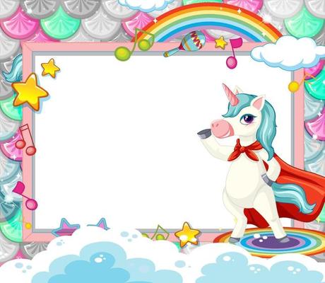 Blank banner with cute unicorn cartoon character