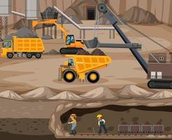 Landscape of coal mining with underground scene vector