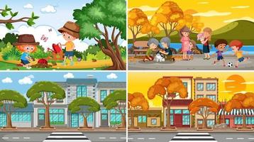 Set of different nature scenes cartoon style vector