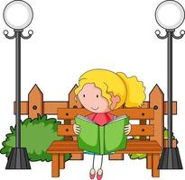 Cute girl reading book doodle cartoon character vector