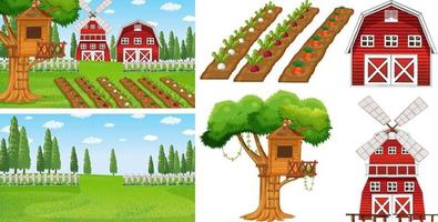 Farm element set isolated with farm scence vector