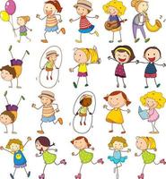 Set of different kids in doodle style vector